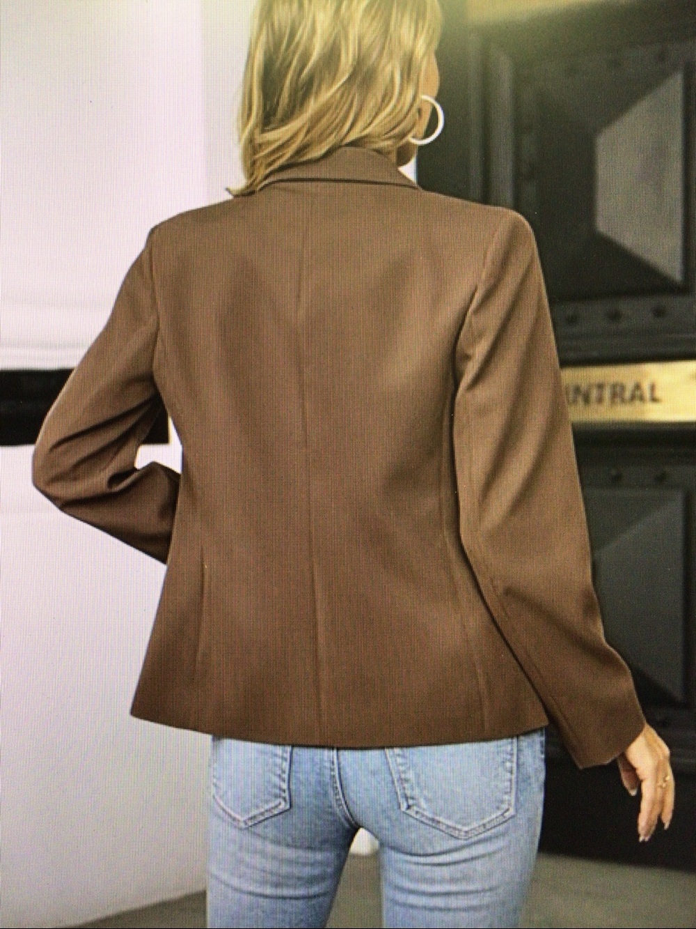 Women's solid color single-button plain lapel office suit jacket - Picture 2 of 5